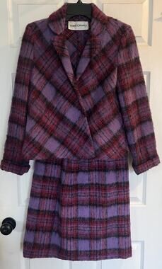 VTG 70s Albert Capraro Mohair Plaid Skirt Suit Crop Jacket Set NWOT XS 0 2